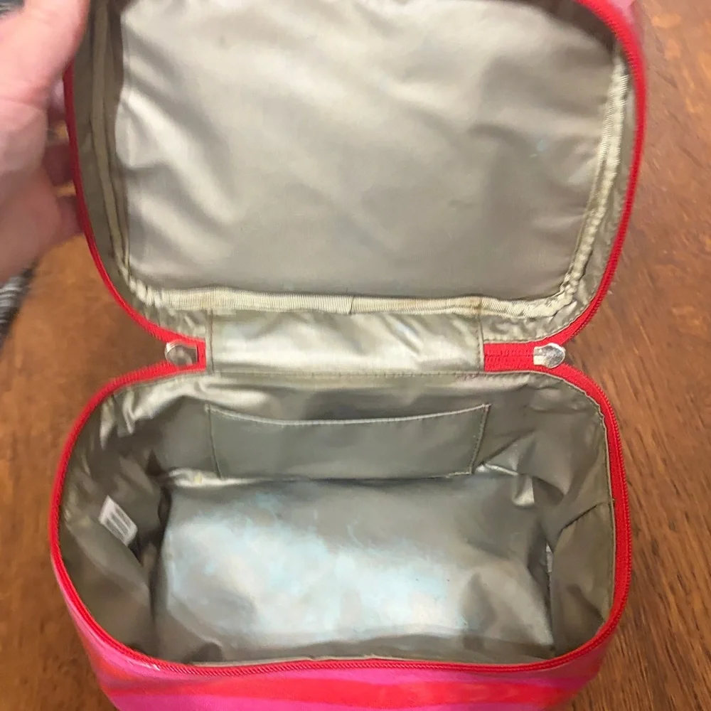 kate spade Glossy Pink and Coral Striped Vinyl Travel Pouch (small)